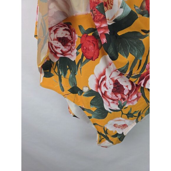 Torrid Women's One Piece Swimsuit Plus Size 2X Yellow Floral Ruffle Swim - Picture 7 of 13